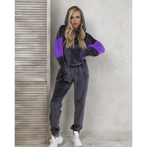 Костюм жіночий плюшевий велюр Ameli сірий+фіолет 62-05
